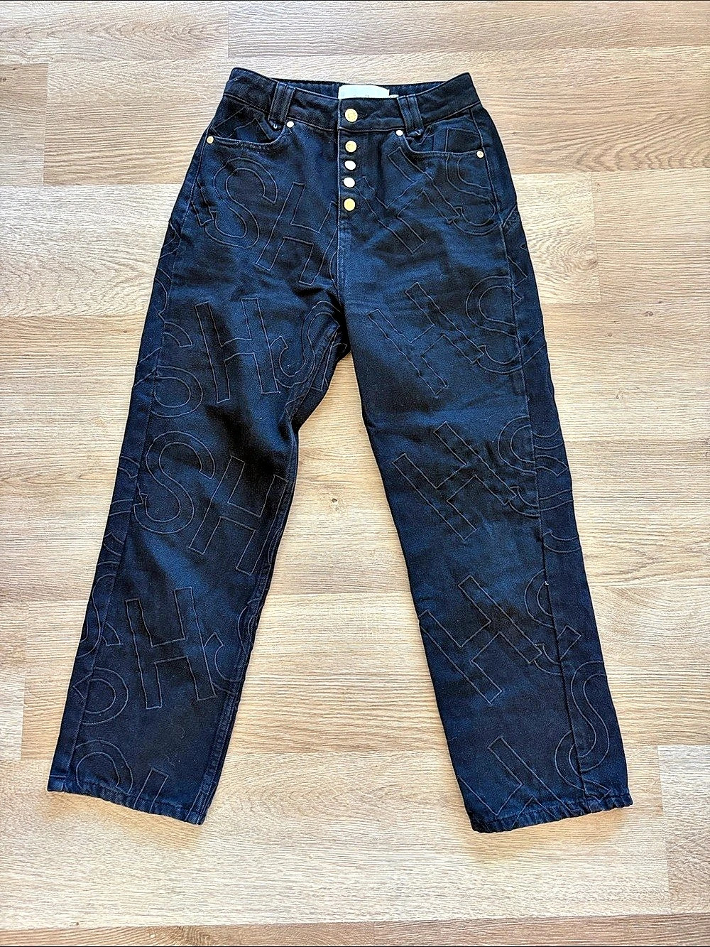 House of Sunny Black Embossed Logo Jeans Straight Leg Jeans Size 8